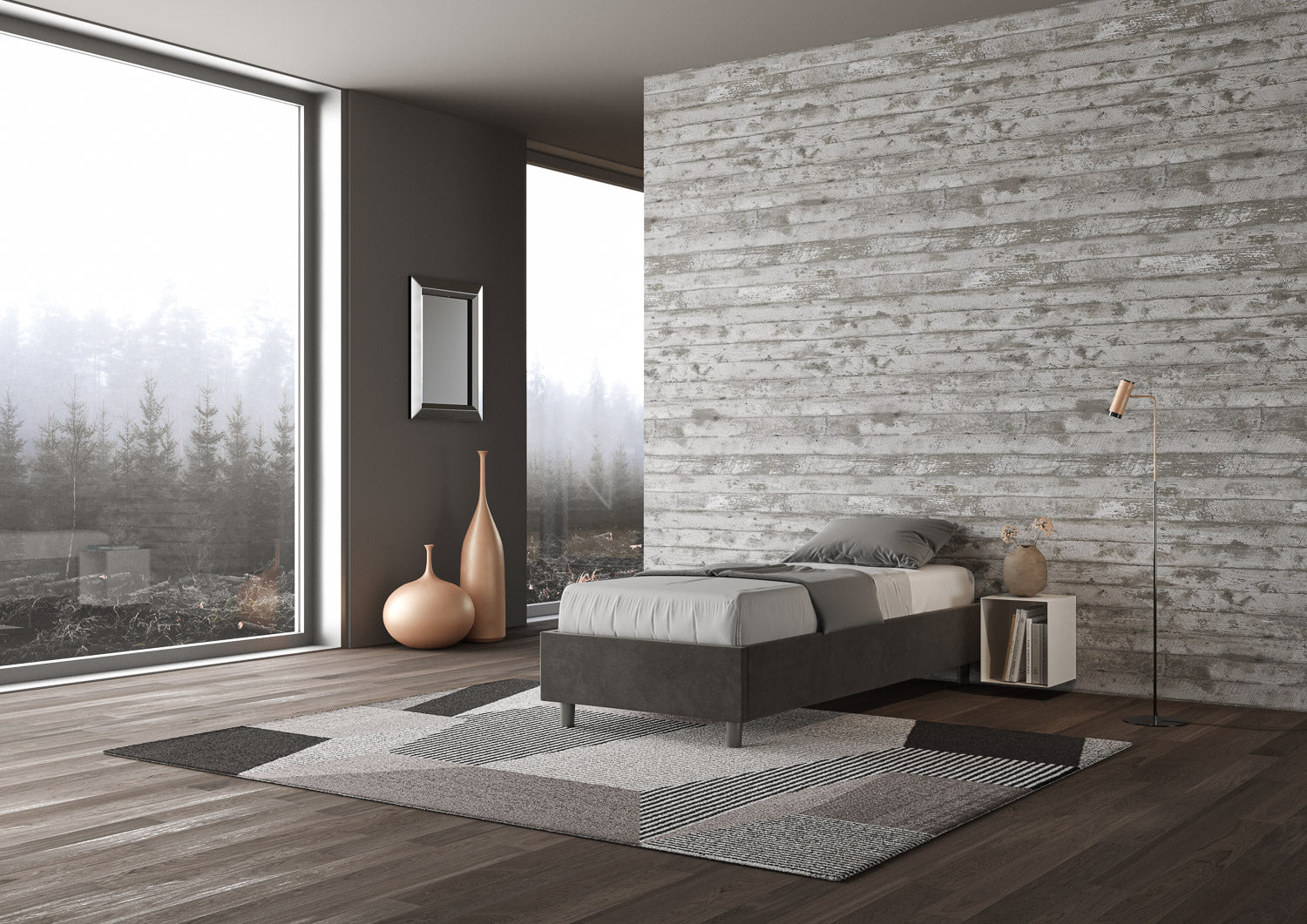 Letto Singolo Sommier 80x190 cm con Rete Azelia Grigio