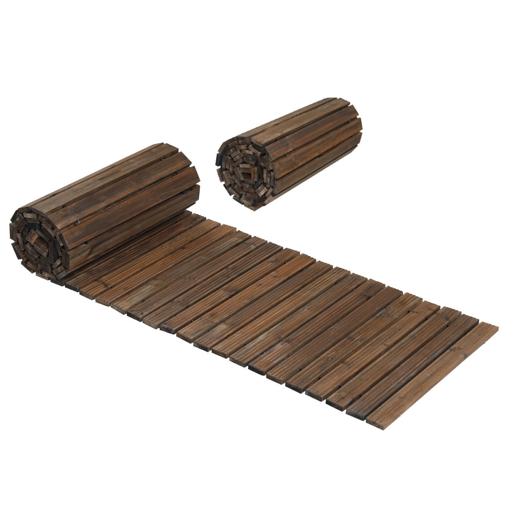 Set di 2 sentiero da giardino in legno superficie antiscivolo collegamento, Passerella decorativa da esterno Marrone