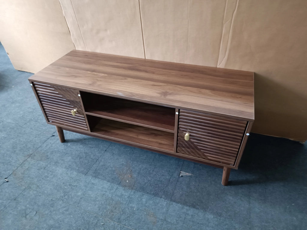 Mobile porta TV con 2 ante e vani aperti, passacavi, per soggiorno e camera da letto, in MDF, noce 110 × 40 × 48 cm