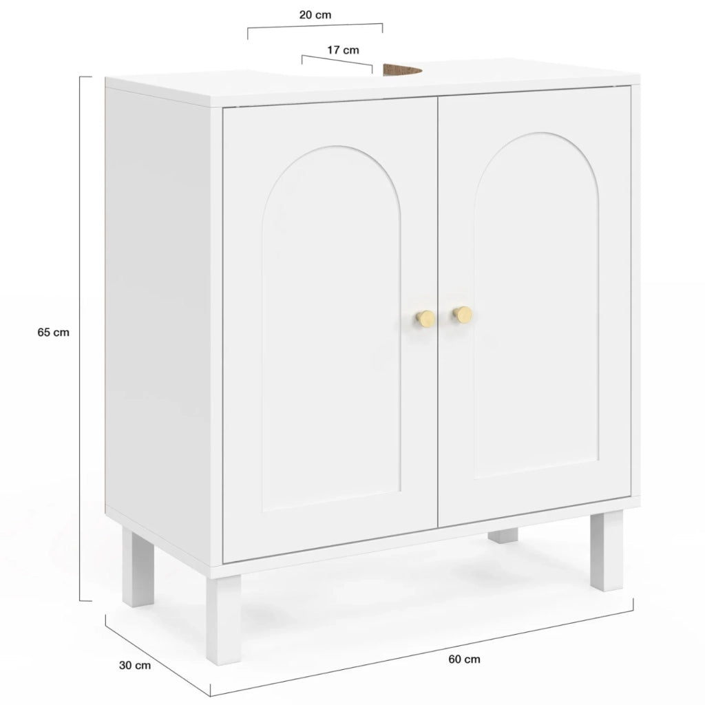 IDMarket - Mobiletto da bagno ARSENE con design ad arco in legno bianco