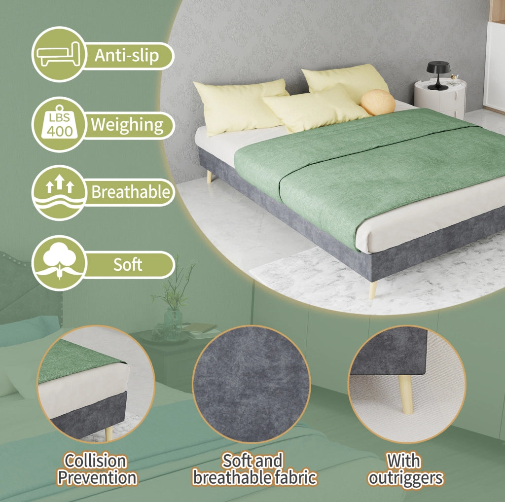 Letto con materasso 140x200 cm in tessuto e metallo grigio