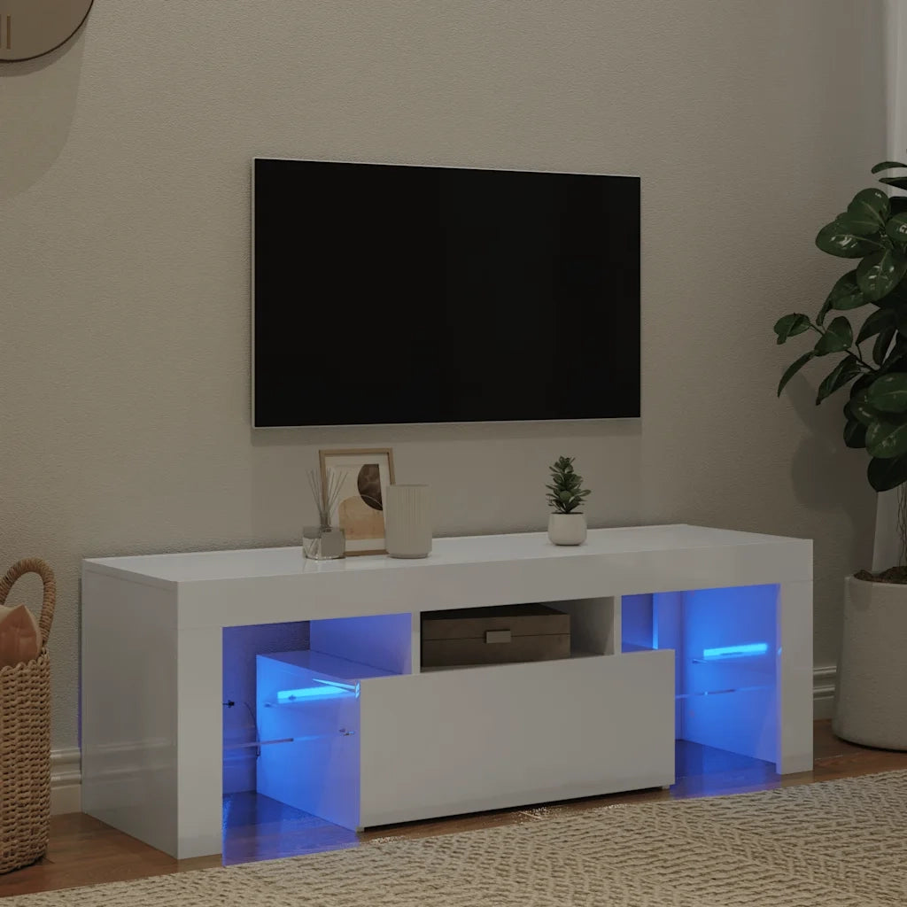 Mobile Porta TV con Luci LED Bianco Lucido 120x35x40 cm 804352