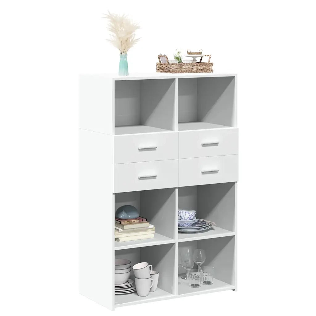 Credenza-Buffet-Armadio da cucina Bianca 80x42,5x124 cm in Legno Multistrato