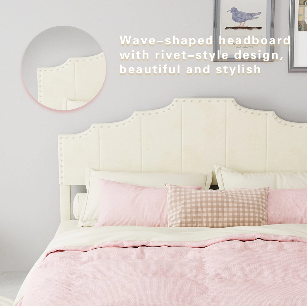 Letto matrimoniale 160x200 cm in tessuto e metallo beige