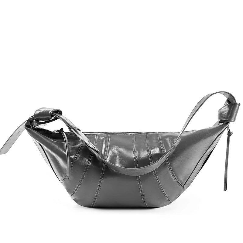 Borsa a tracolla da donna in vera pelle grigia
