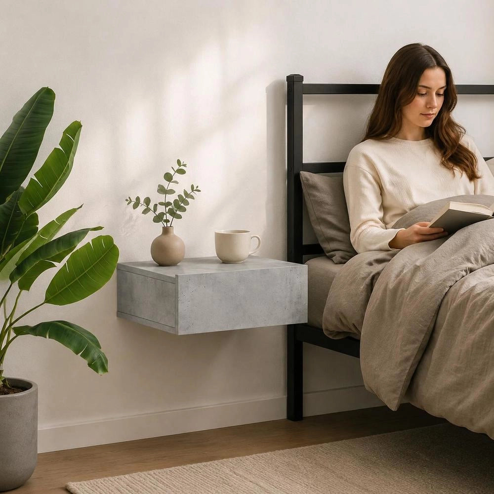 Hanging Bedside Table Concrete Grey 40x30x15 Cm Wood Material