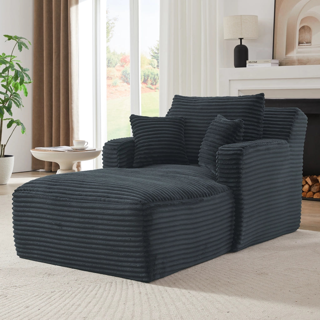 Chaise Longue Divano Convertible con Schienale Piatto, in Corduroy, Grigio Scuro