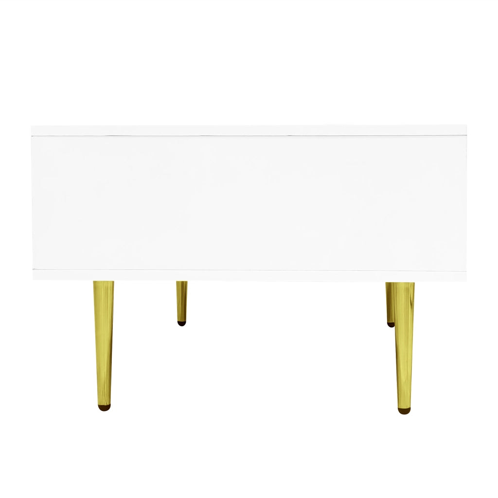 TAVOLINO DA CAFFÈ 100x60x41,5 cm Bianco Lucido MDF con 2 Cassetti