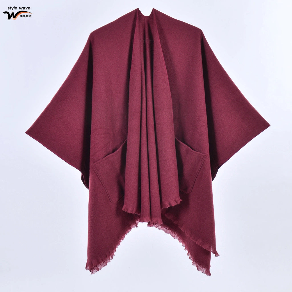 Sciarpa da donna, elegante mantello con cintura diagonale monocromatica