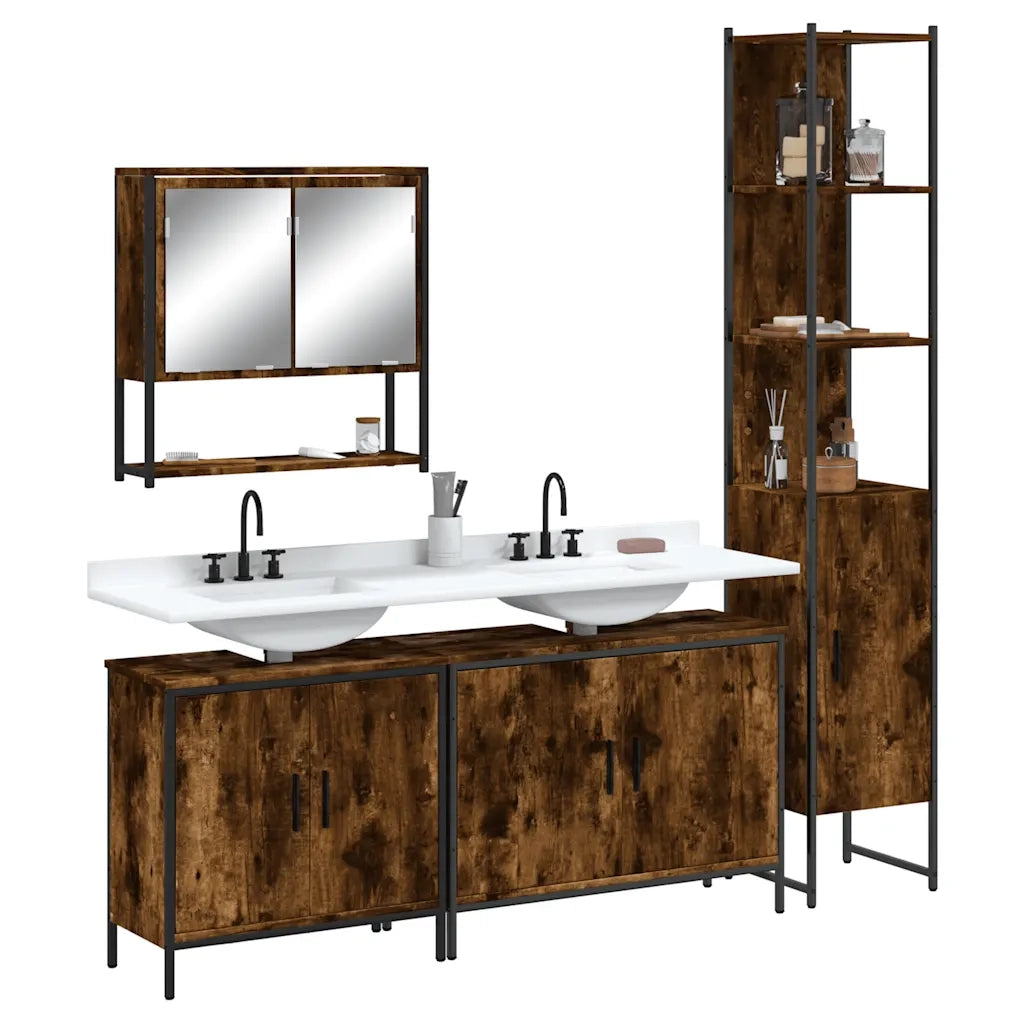 Set Mobili da Bagno 4 pz Rovere Fumo in Legno Multistrato 3214692