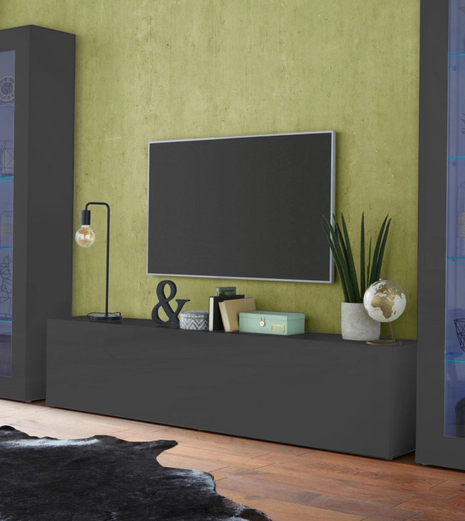 Christian, Mobile Porta tv Apertura a Ribalta Made in Italy, 30x180x40h cm Nero Antracite