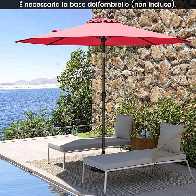 Ombrellone da Giardino 270 cm, Ombrellone da Esterno con Inclinazione Regolabile, Manovella, 8 Stecche, Tettuccio Ventilato, Ombrellone Parasole per Spiaggia, Bordo Piscina