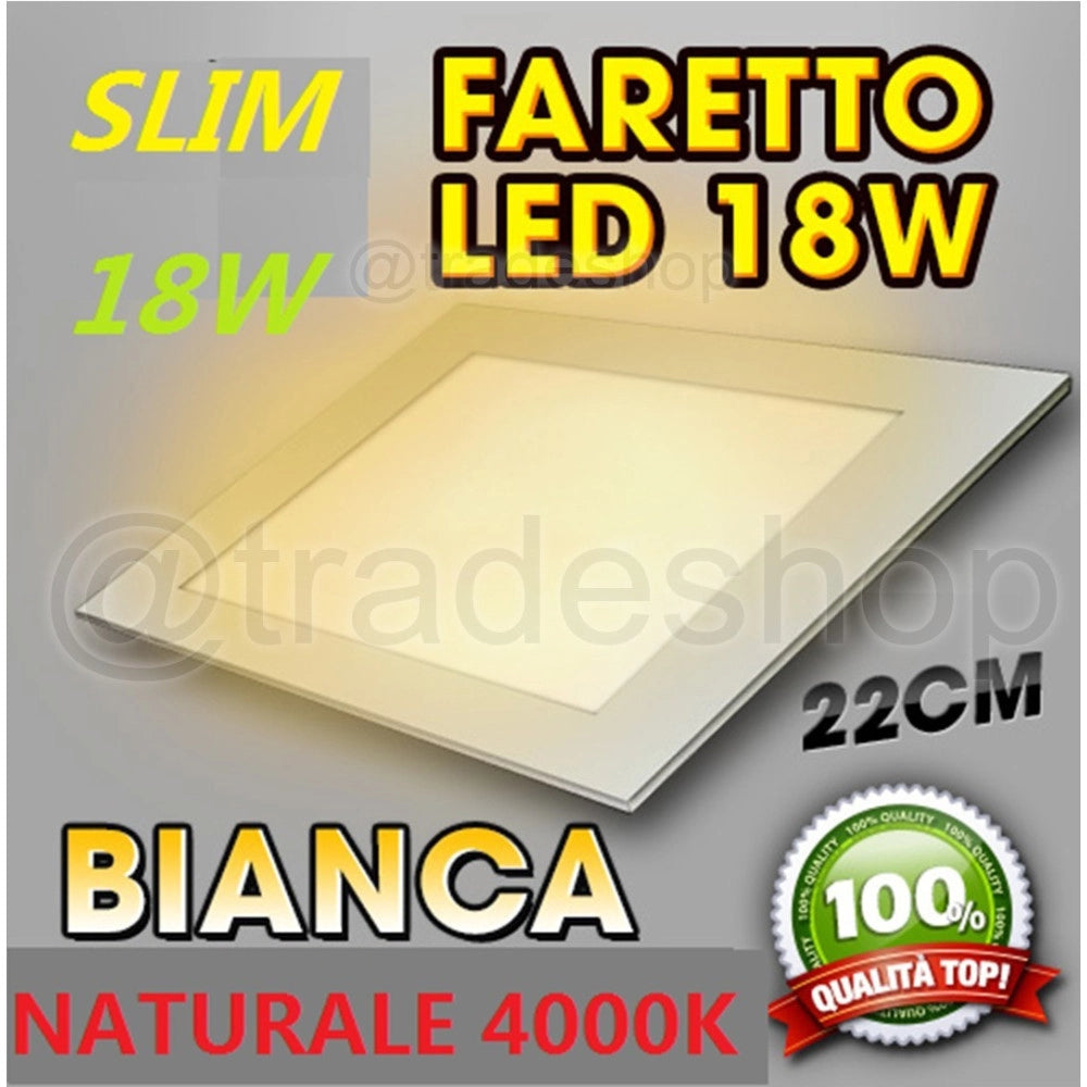 Trade Shop - Pannello Faretto Led 18w Ad Incasso Slim Luce Bianca Calda Neutra Tondo Quadrato -