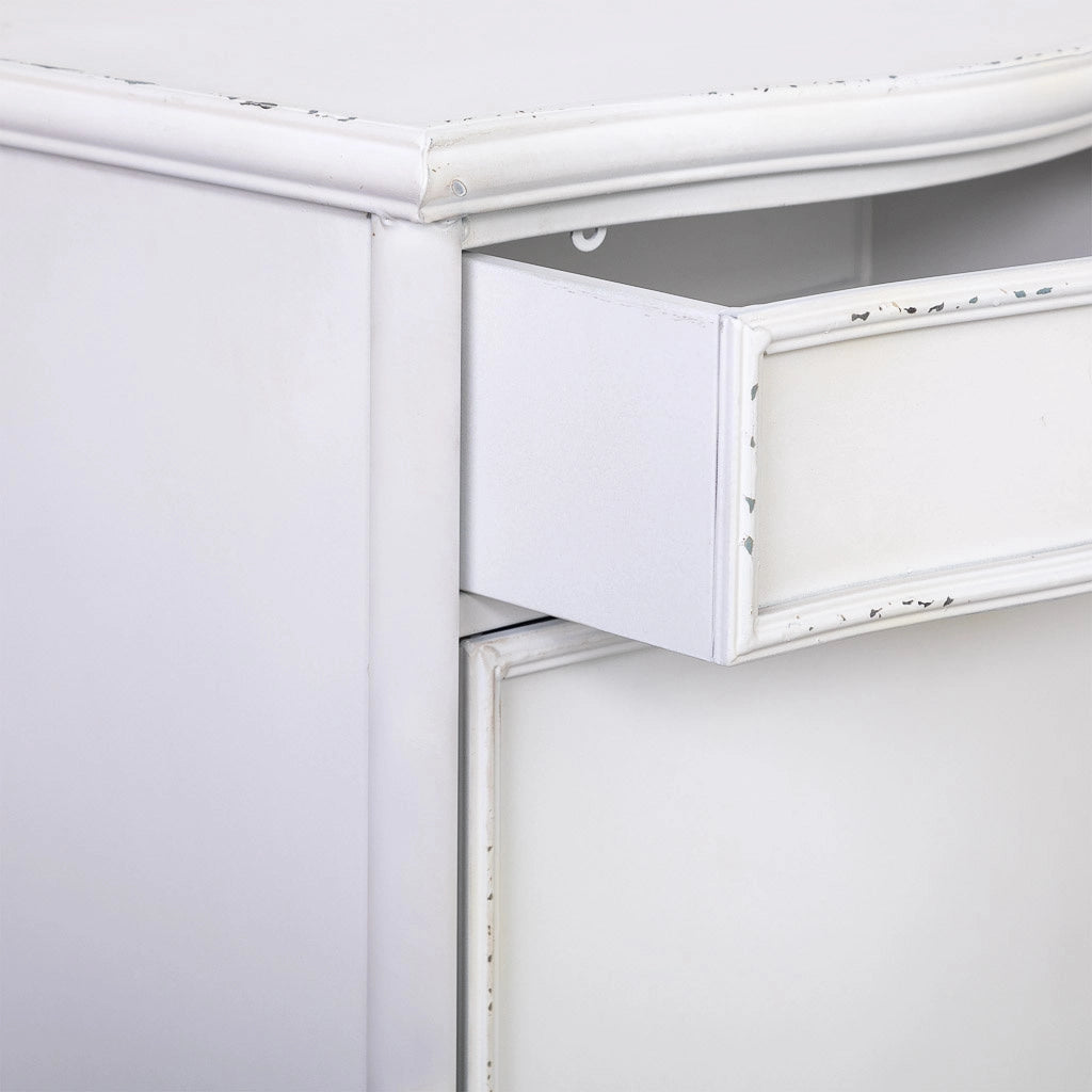 Tavolo in metallo con 1 cassetto e 1 porta bianco 46,5x36,5x86h cm