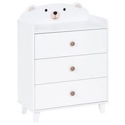 Cassettiera a 3 Cassetti per Bambini in Stile Scandinavo a Tema Animale Bianco in MDF e Gambe in Legno di Pino