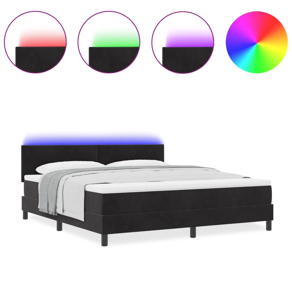 Letto Box Spring  con Materasso e LED Nero 180x200 cm Velluto