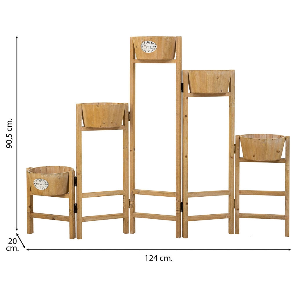 Supporto con 5 cesti in legno marrone 124x20x90,5h