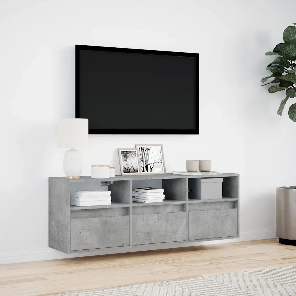 Mobile TV a Parete con Luci LED Grigio Cemento 130x31x45 cm