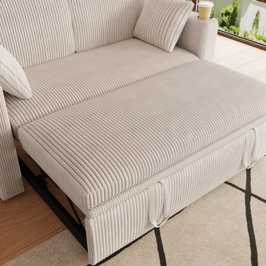 Divano letto 3 in 1 con schienale regolabile a 5 posizioni, portabicchieri, tasche laterali in velluto bianco