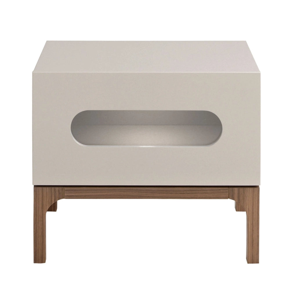 Comodino in legno grigio e noce con illuminazione interna