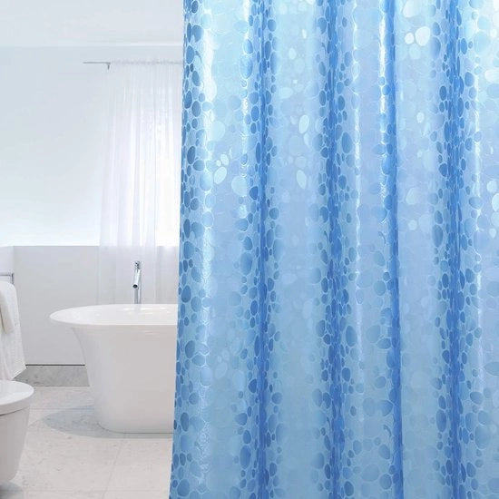 Gordino doccia e bagno resistente alla muffa con magnete pesante sotto, 0,2 mm [183 x 183 cm], impermeabile, antibatterico EVA-gordino doccia e bagno, modello a 3D con disegno a pietra, blu, inclusi 12 anelli per gordino doccia, adatto a bambini