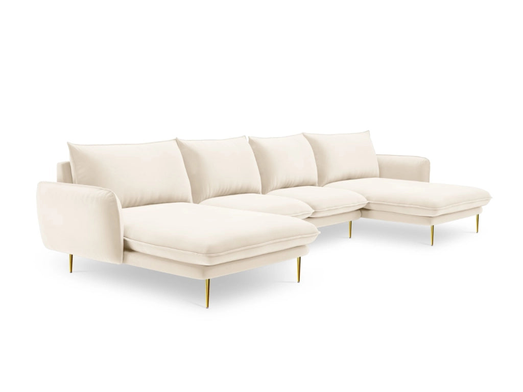 Cosmopolitan Design - Divano panoramico "Vienna" 6 posti in velluto beige chiaro 