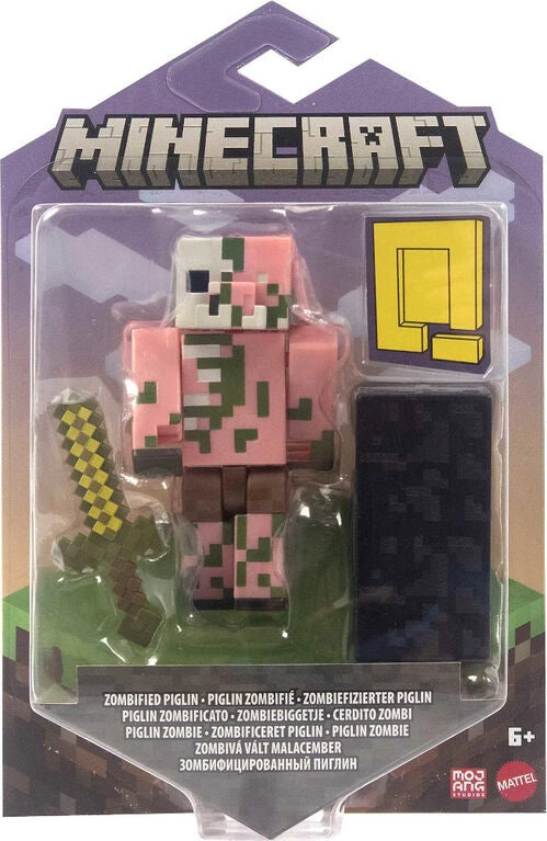 Minecraft Figure Build a portal Zombiefied Piglin,Mattel, Eta 6+