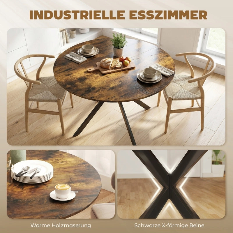 Tavolo da pranzo - rotondo per 4 - stile industriale - gambe in acciaio - marrone rustico