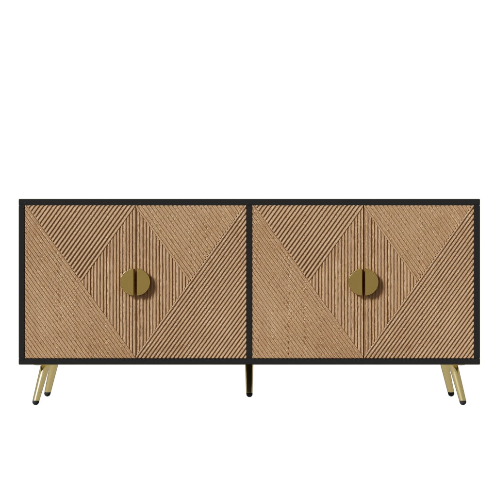 Credenza 160 cm a 4 ante nera effetto legno con dettagli oro