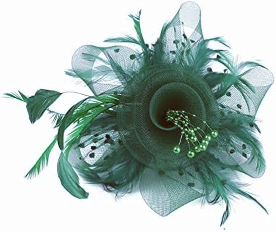 Cappello Vintage a Fiocchi - Set di Fascia per Capelli - Fiore di Stoffa per Capelli - Verde Pappagallo - Unico Modello - Per Donne e Ragazze