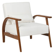 Poltrona bianco sporco in ecopelle con gambe in legno, braccioli e cuscino Retro Classico Soggiorno Tradizionale
