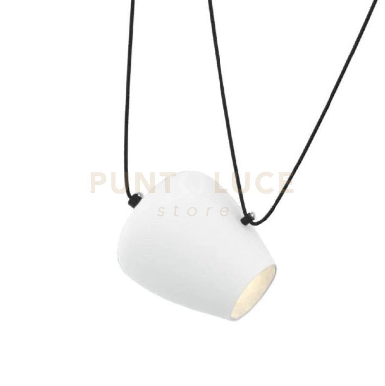 FOCUS-B Lampadario a sospensione vetro bianco attacco E27 senza base cavo in tessuto