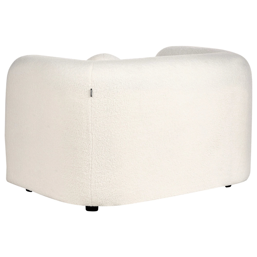 Set da salotto composto da divano e poltrona in bouclè bianco 4 posti con cuscini aggiuntivi stile glamour retrò soggiorno