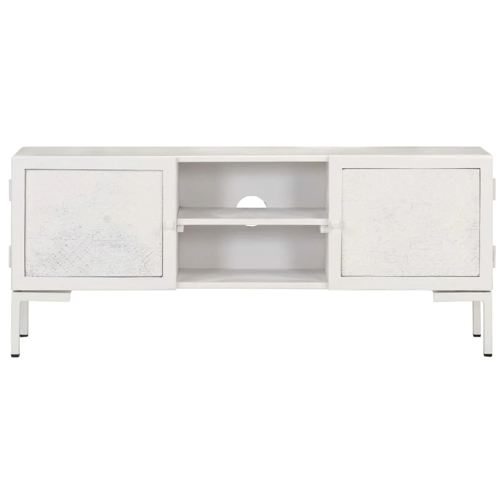 Mobile TV multimediale mensola TV credenza TV sala da pranzo soggiorno camera da letto 115 x 30 x 46 cm legno massello di mango bianco 02_0025793