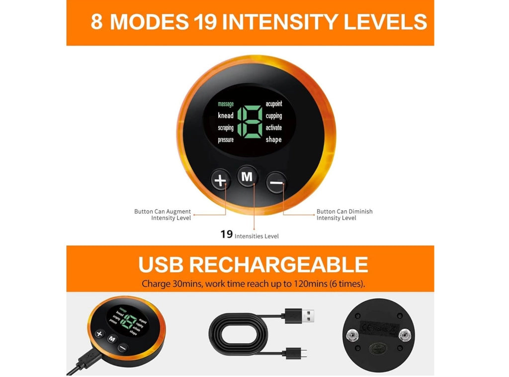 Elettrostimolatore di Ricambio per Sistemi EMS Dispositivo con Schermo LCD 8 Modalità e 19 Livelli di Intensità Ricaricabile USB