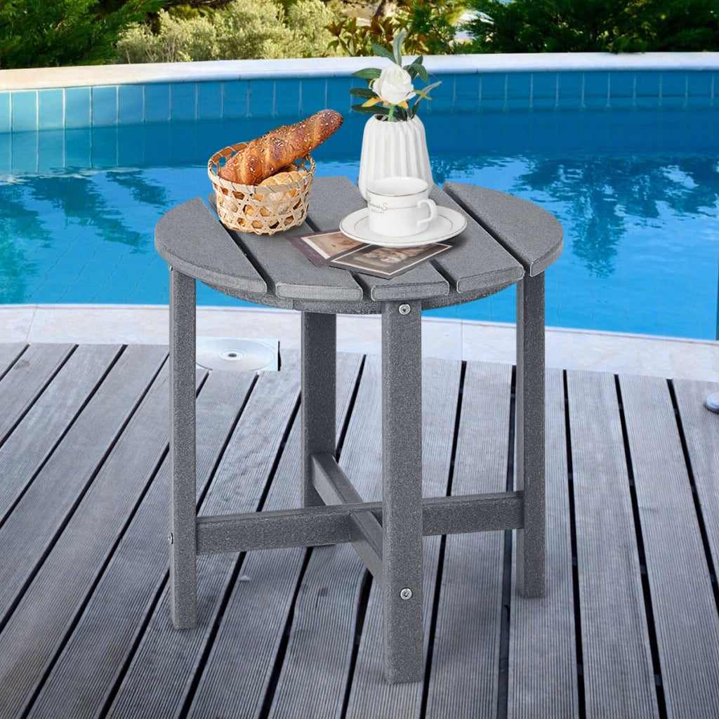 Tavolino rotondo da esterno per patio portico, Tavolo adirondack in HDPE resistente alle intemperie Grigio-Tavoli da esterno