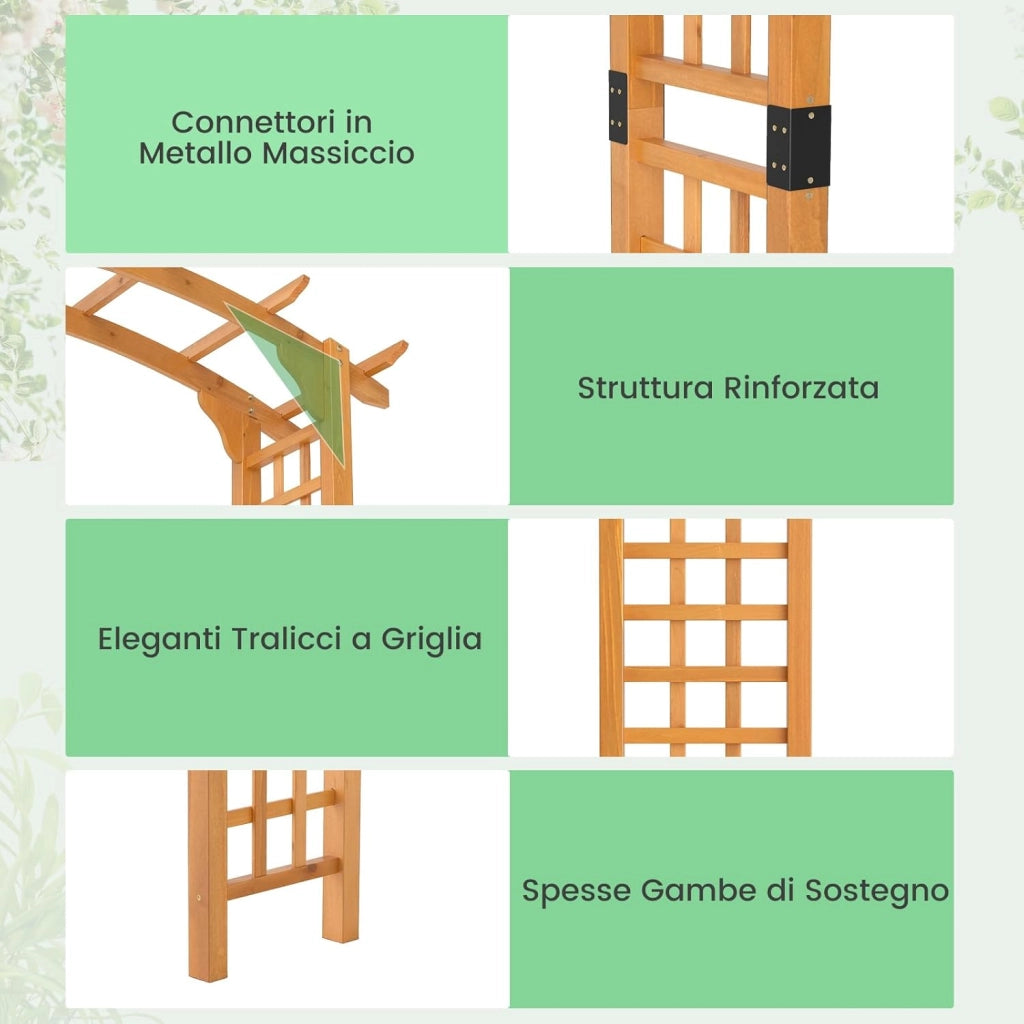 Arco da Giardino in Legno, Pergola da Esterno per Piante Rampicanti, Pergolato per Matrimonio e Feste, da Giardino, Patio e Cortile (Modello 2)