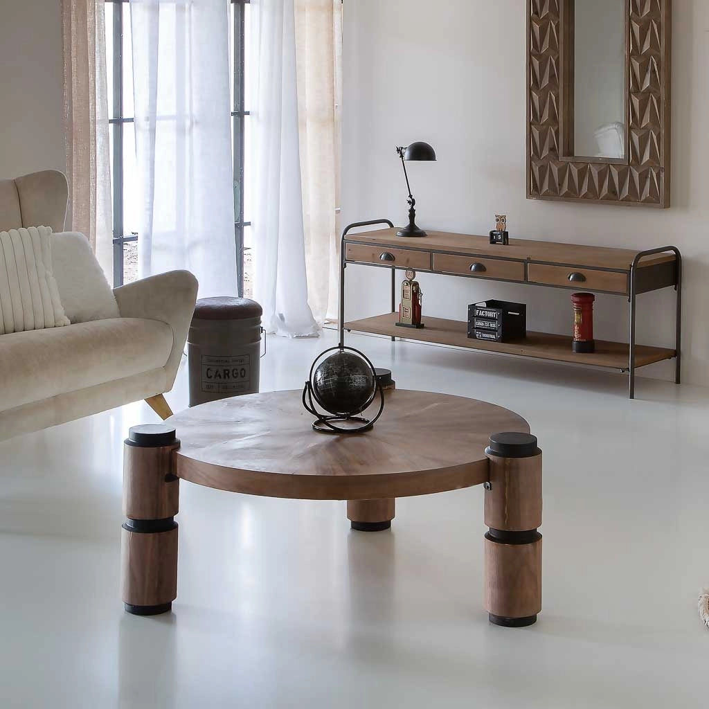 Tavolino da salotto in legno e metallo marrone D110x46