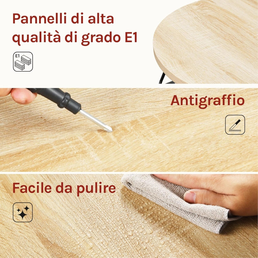 Set di 2 Tavolini da Salotto Rotondi, Tavolini Contenitori in Legno e Metallo, Tavoli da Caffè con Piano Rimovibile, per Soggiorno, Camera da Letto, Legno + Nero, BTS05hei