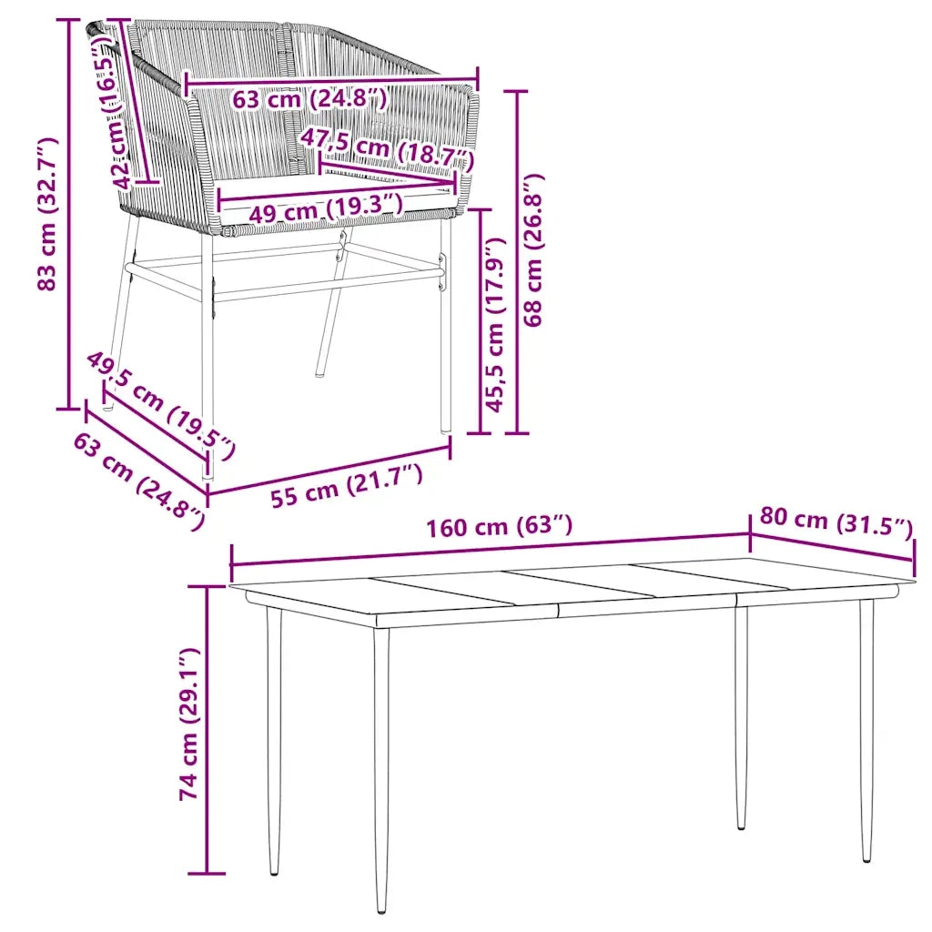 Set da Pranzo da Giardino con Cuscini 5 pz Polyrattan Vetro 3334516