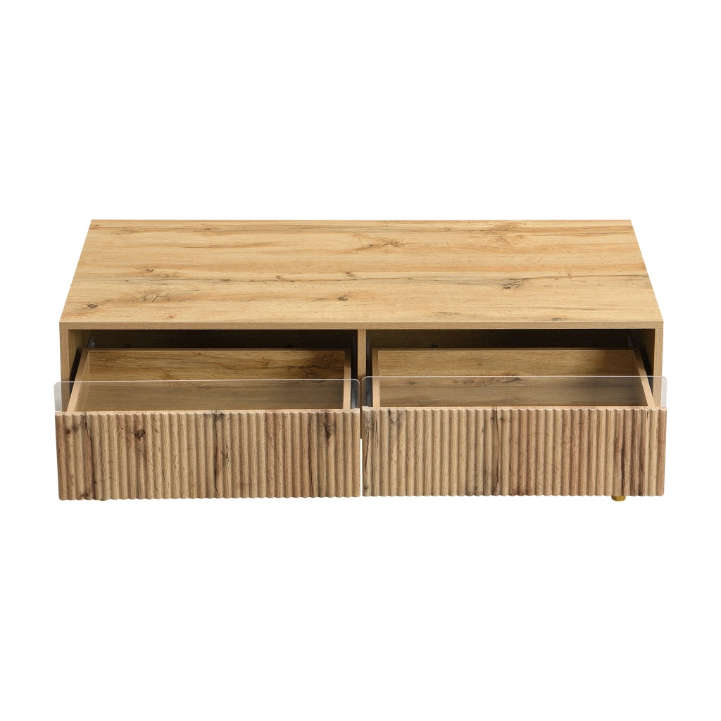 Mobile TV con Couchtisch ¨C MINIMAL ¨C Legno Oro, LED, 4 Ante, 2 Cassetti, Fronte Acrilico
