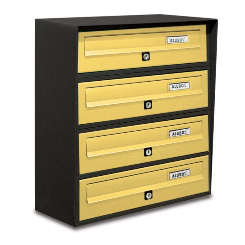 ALUBOX SLIM Cassette Postali Condominiali 4 Posti 50X39X30 Cm In Lamiera Zincata E Alluminio Cassetta Postale Da Esterno Condominiale Con Sistema Anti Prelievo COLORE: ANTRACITE BRONZO