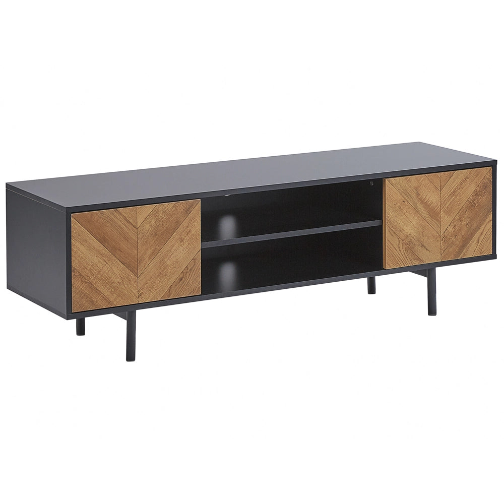 Porta TV in legno chiaro e truciolare Nero fino a 60ʺ con 2 ante in stile industriale