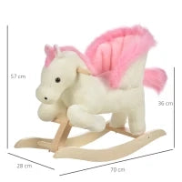 Cavallo a Dondolo Bianco e Rosa con Suoni e Struttura in Legno di Pioppo per Bambini 18-36 Mesi, 70x28x57cm