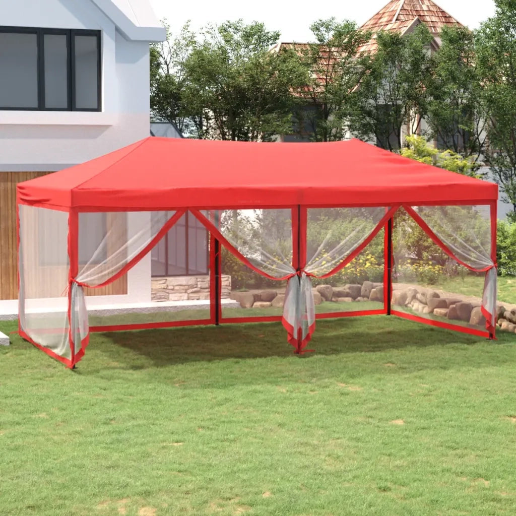 Tenda per Feste Pieghevole con Pareti Laterali-Tenda Gazebo Rosso 3x6 m 376295