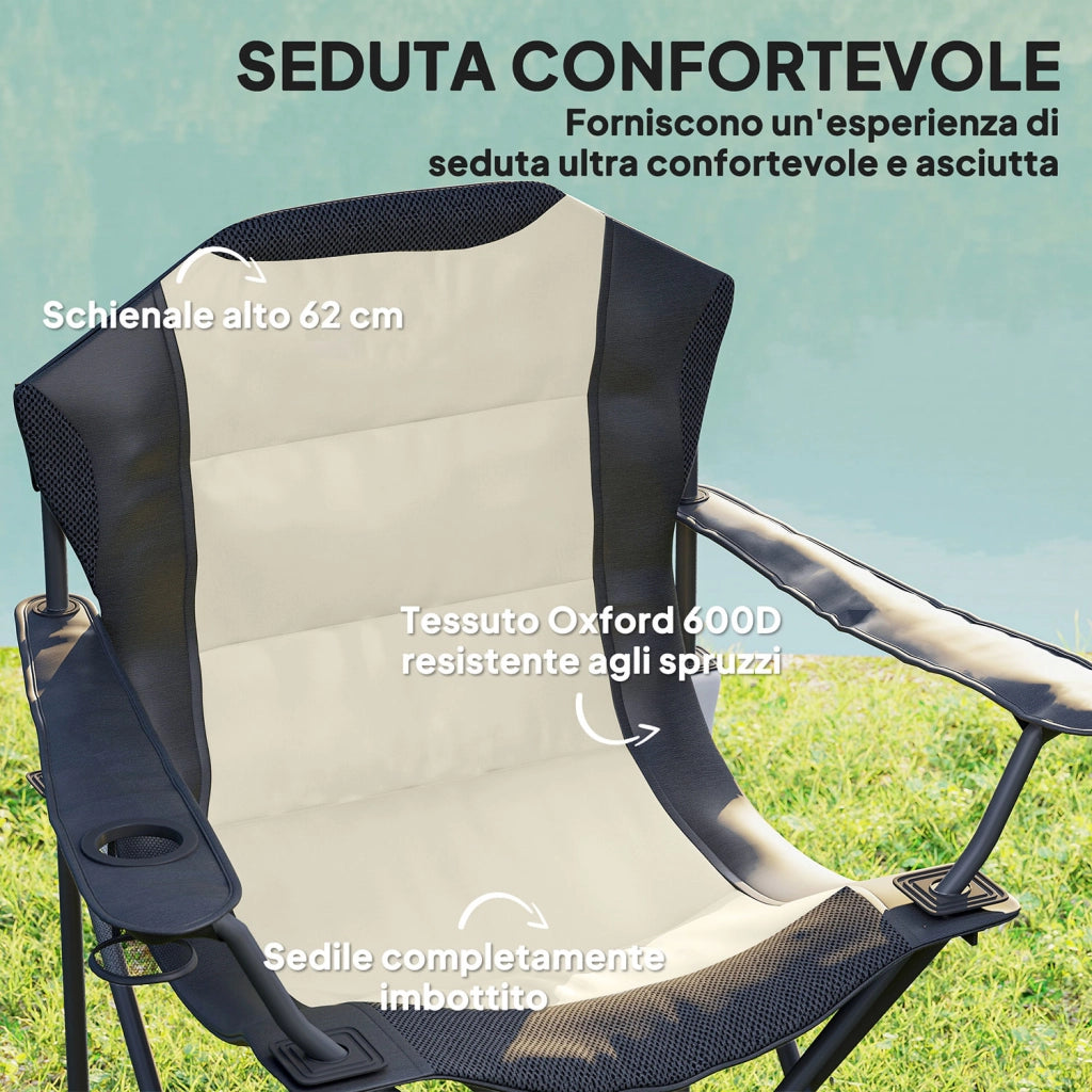 Set 2 Sedie da Campeggio Pieghevoli Portabicchieri e Borse di Trasporto Crema