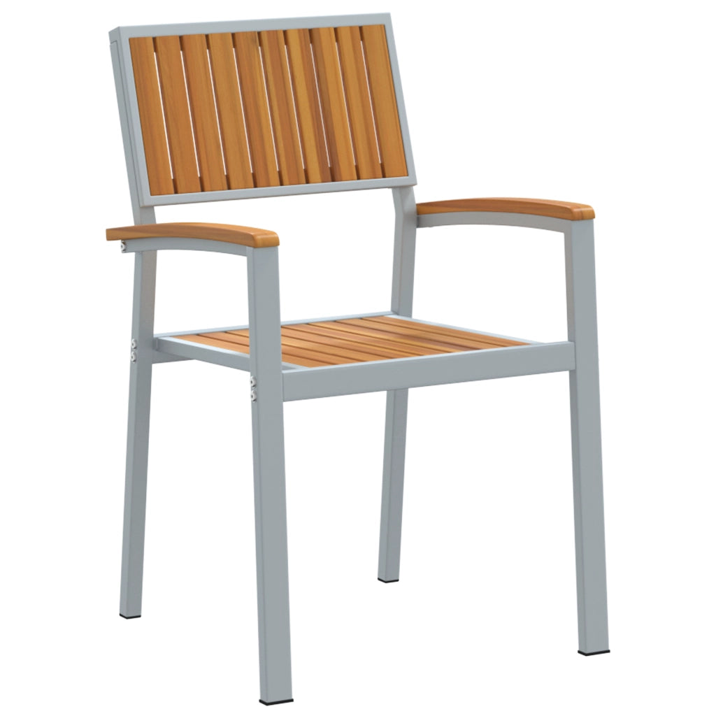 Sedie da Giardino Impilabili 8 pcs Acciaio Grigio e Legno Massello di Acacia