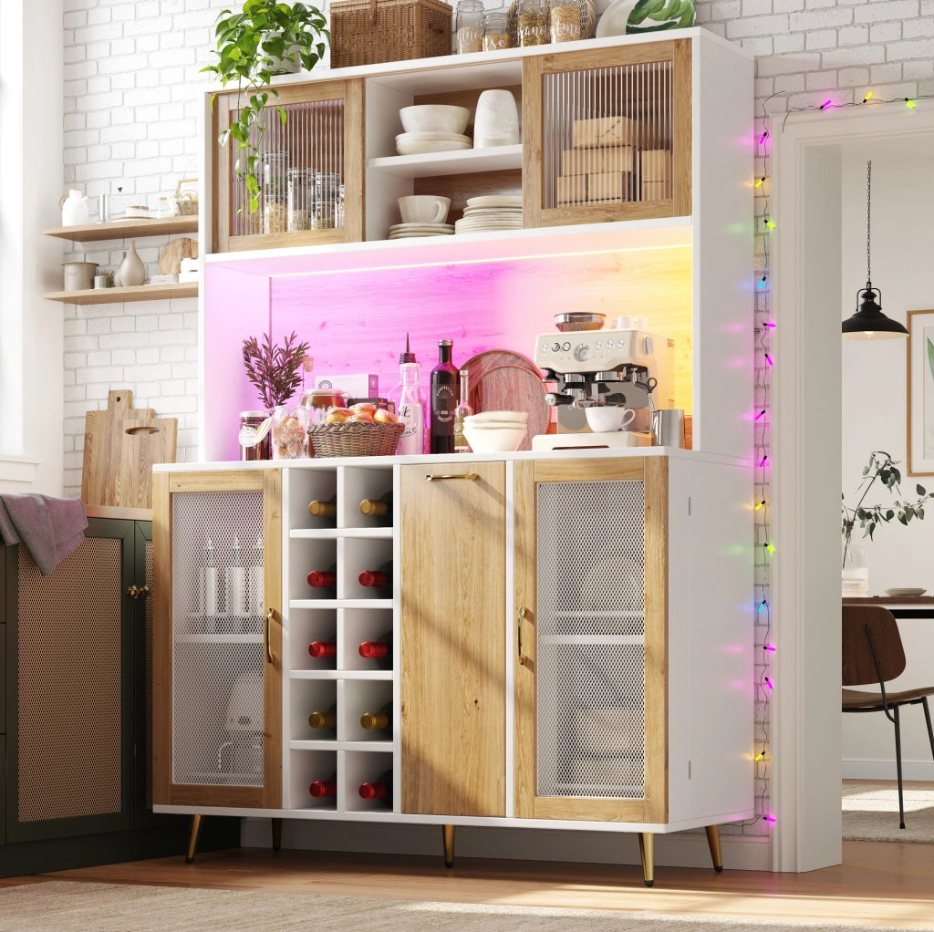 Credenza multifunzione con LED, presa e portabottiglie