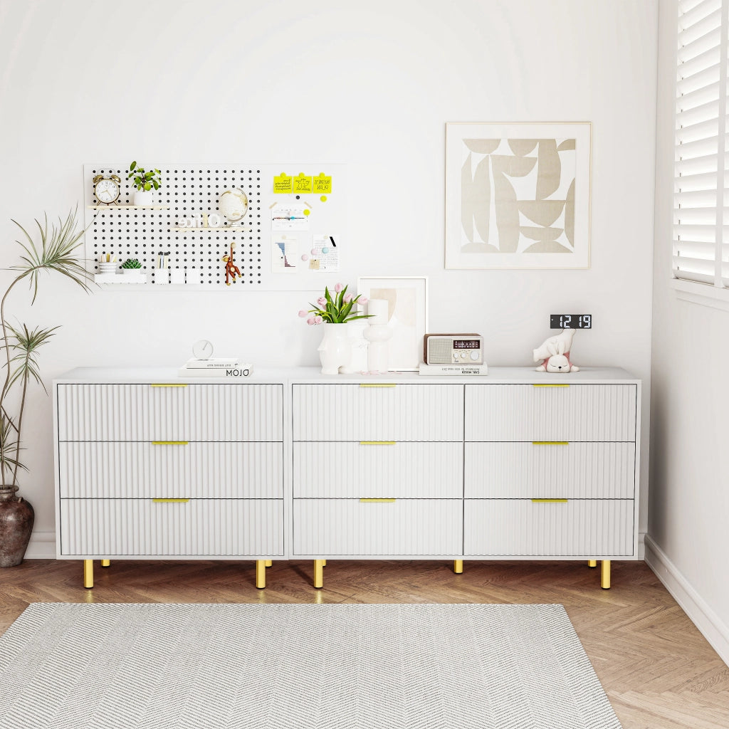 Cassettiera modulare con 9 cassetti - per soggiorno - in MDF - bianca - 200×40×72 cm