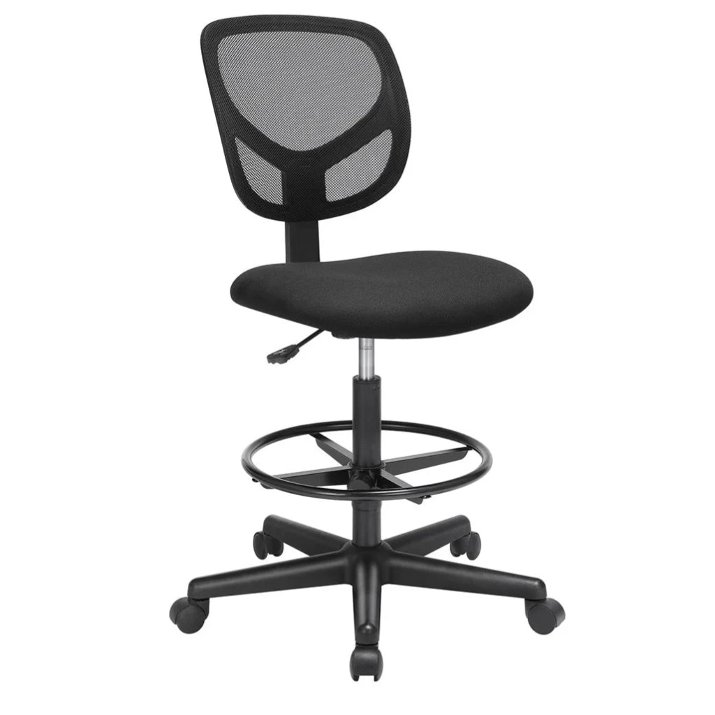 Sgabello con poggiapiedi circolare regolabile in altezza seduta ergonomica girevole sedia da ufficio senza braccioli rivestimento in tessuto portata massima 120 kg nero 12_0007702